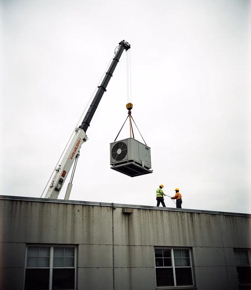 Rooftop air conditioning units on a commercial building